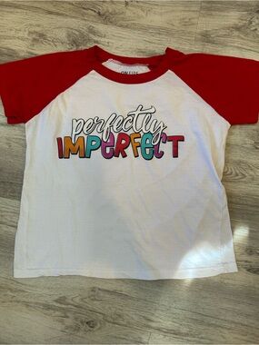 On Fire Red Raglan Tee with Colorful 'Perfectly Imperfect' Graphic